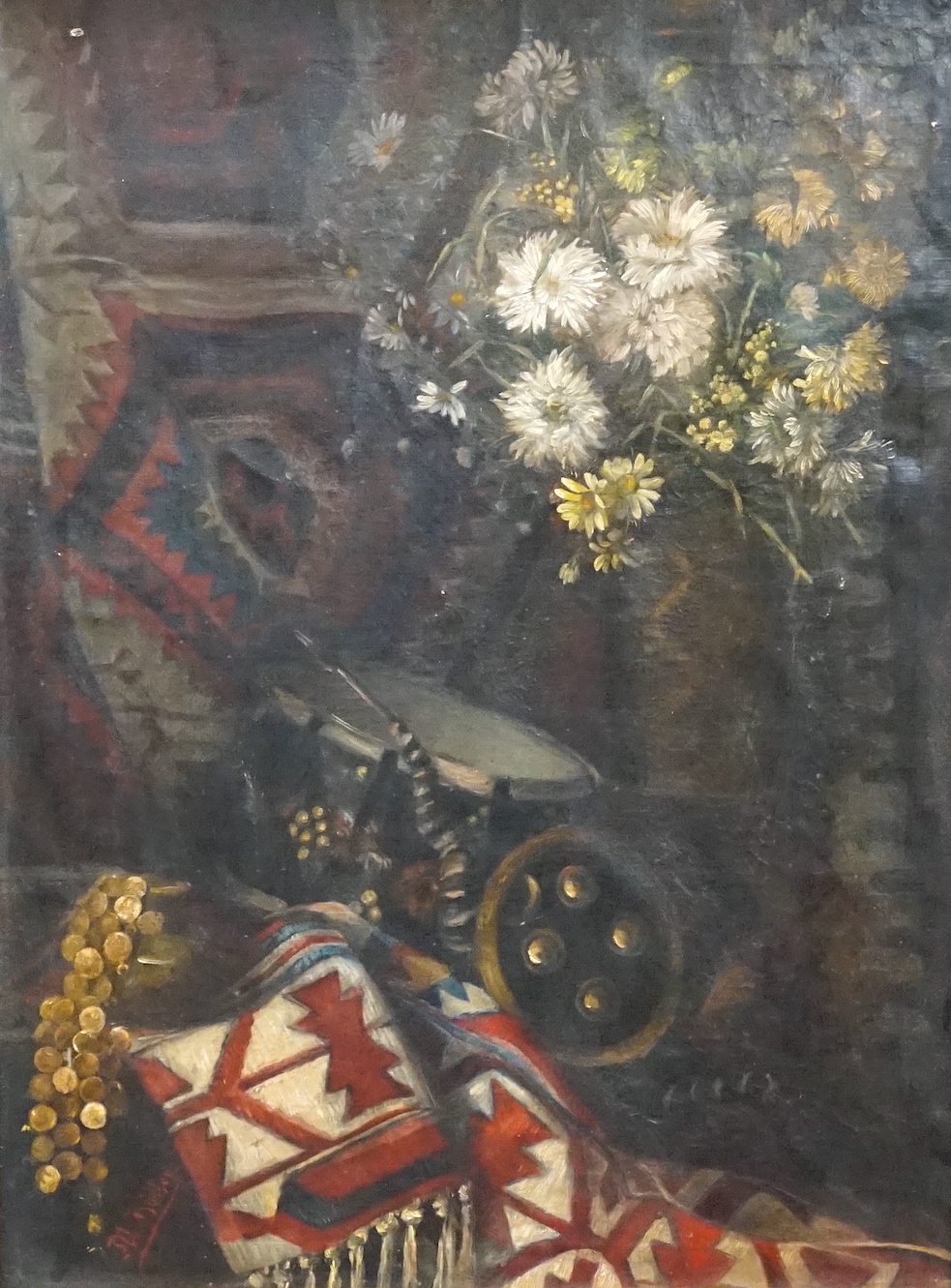 M. Koster c.1900, oil on canvas, Still life of North African artefacts and flowers, signed, 75 x 56cm